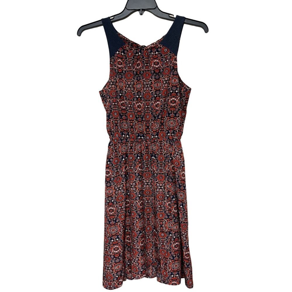 Athleta XS‎ Sleeveless Red & Navy Geometric Print Dress With Tie-Back